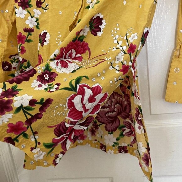 womens soft surrounding pagoda blouse yellow button up size medium m - Picture 4 of 8